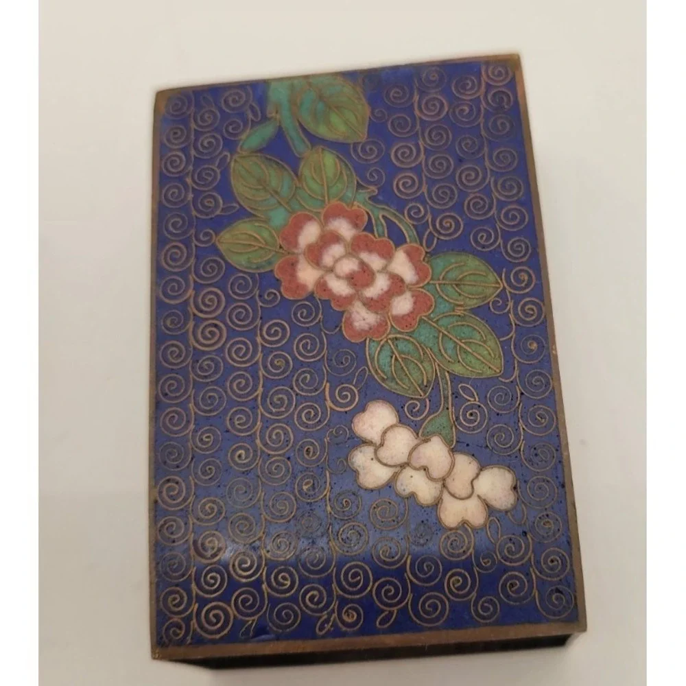 Lot of 3 vintage Chinese cloisonné enamel brass matchbox holders Dragon Flowers